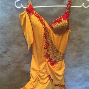 Yellow new Latin dance dress costume with stones